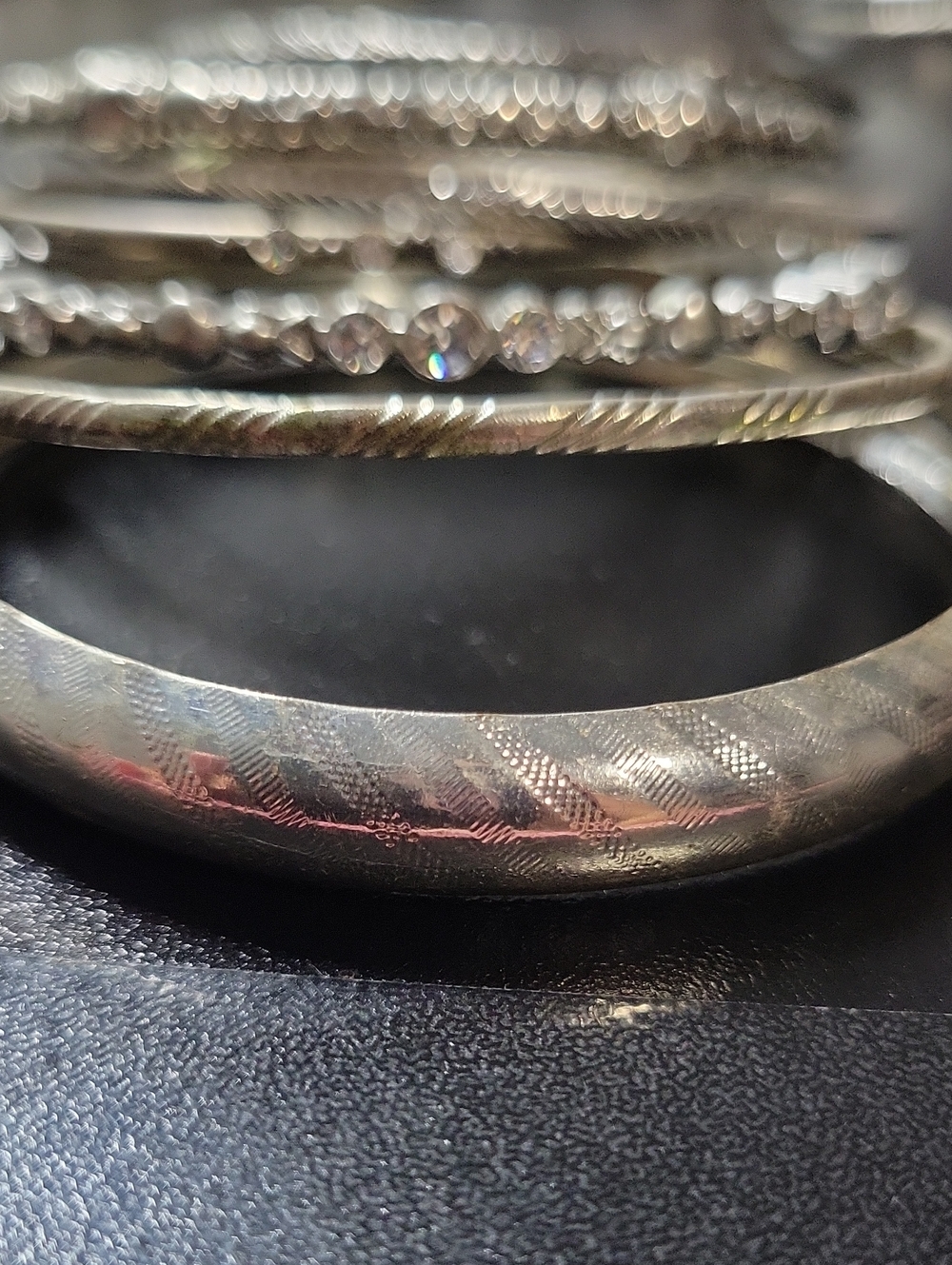 Silver Tone Rhinestone Stackable Bangle Bracelet Lot - Picture 4 of 11